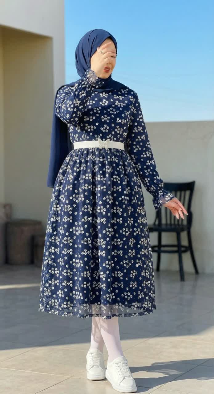 پیراهن شکوفه سورمه ای